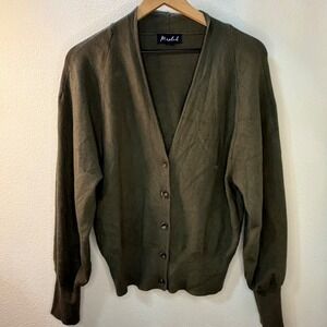 Marled Olive Green Button Front Cardigan‎ Sweater Women's Size L